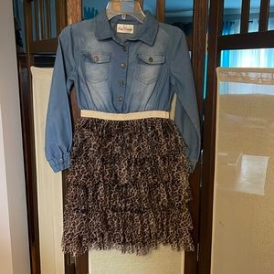 Rare Editions blue jeans and leopard tutu dress